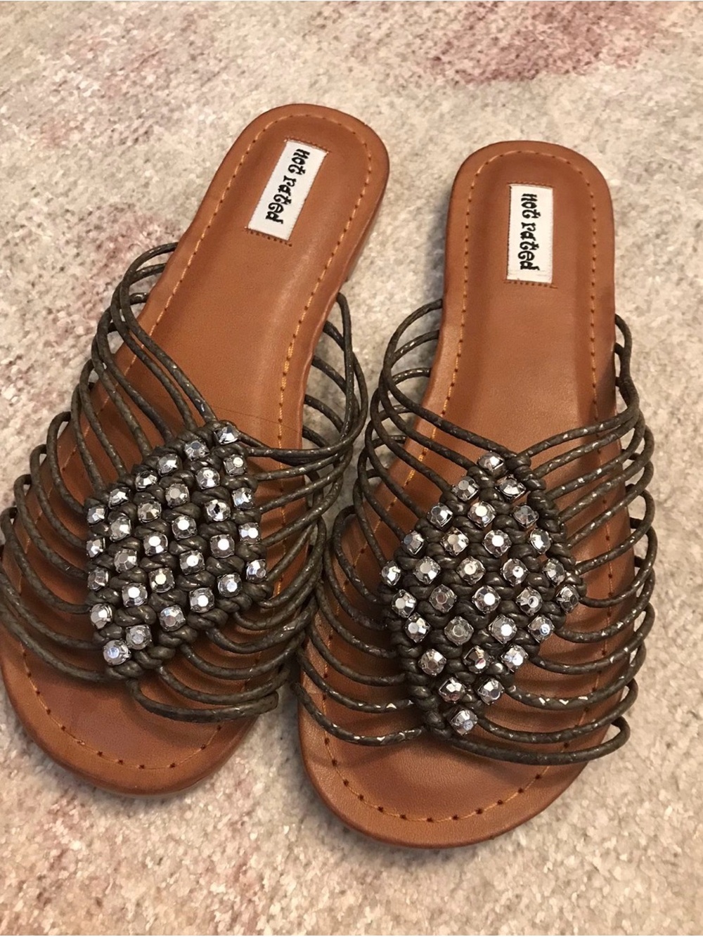 NWOT Dry Goods Metallic Bronze Strappy Slide Leather Sandals Sz 5